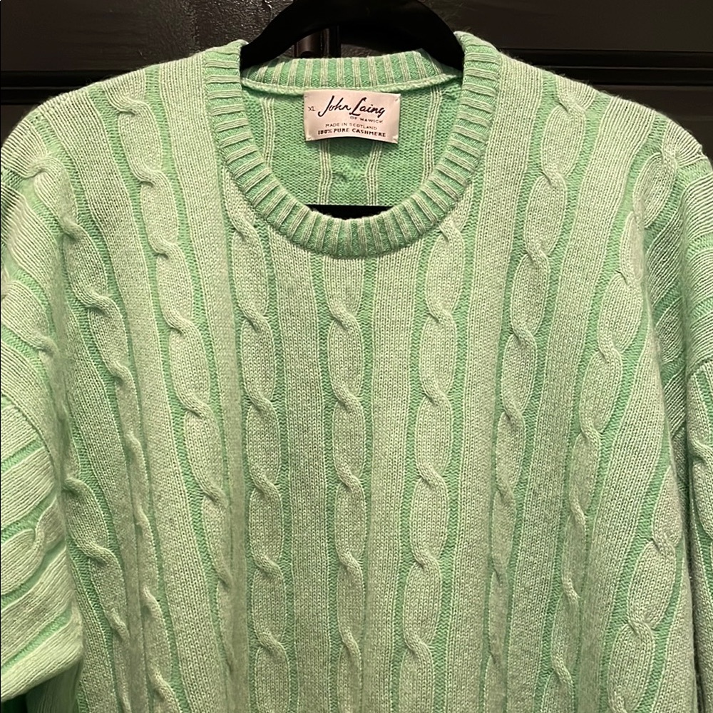 Mint Green Crewneck Cable Knit Sweater